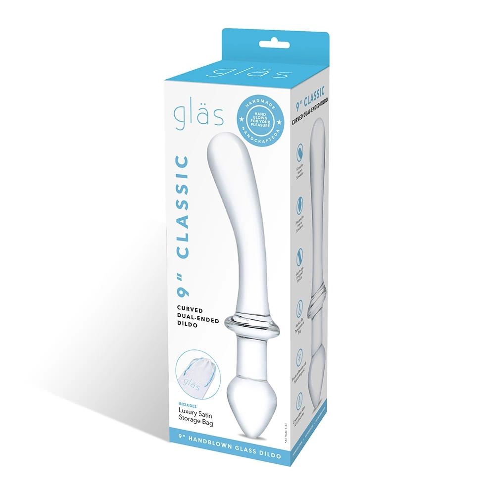 Podwójne szklane dildo do masturbacji zakrzywione Glas Classic