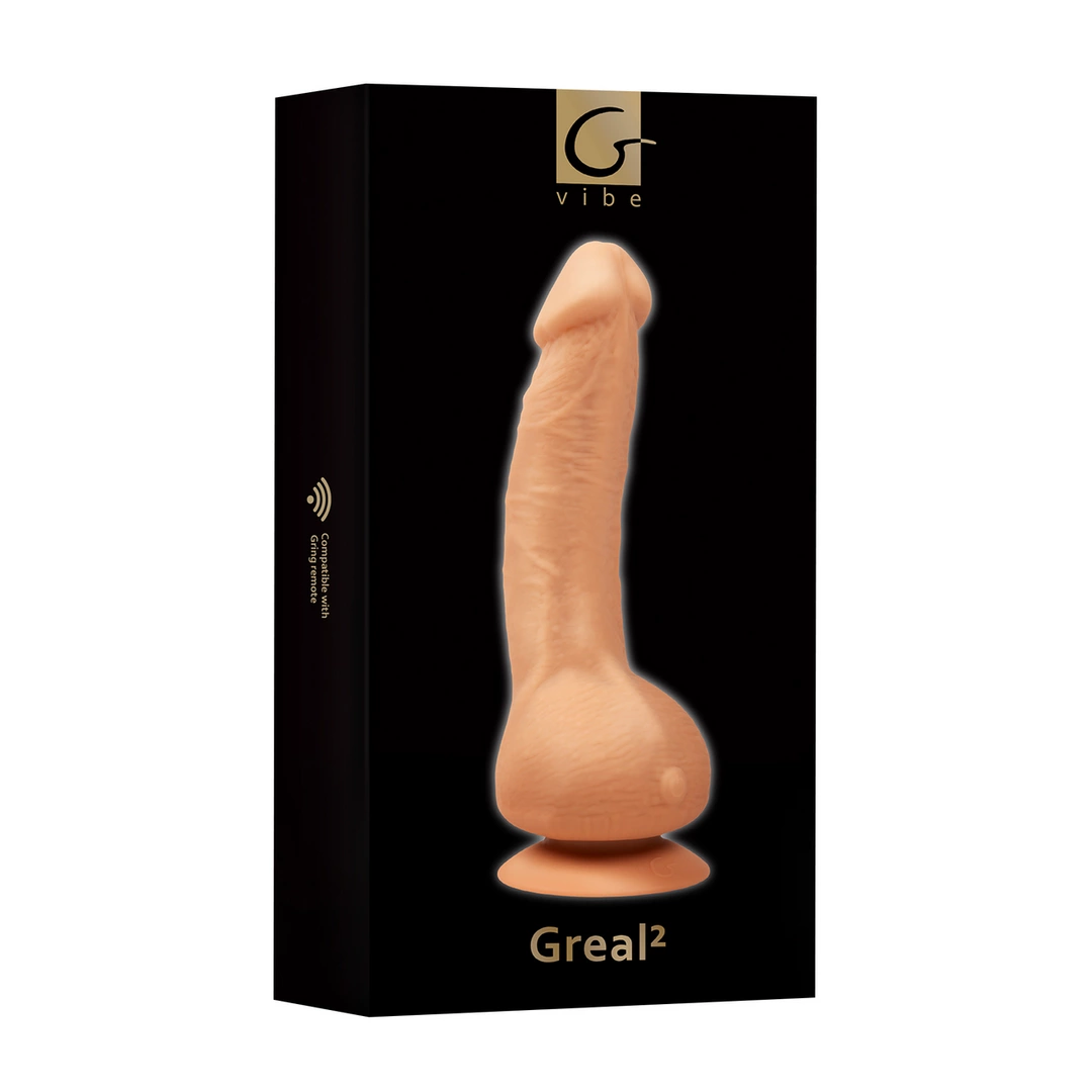 Realistyczne zakrzywione dildo do masturbacji wykonane z beżowego silikonu z jądrami i przyssawką Gvibe 18 cm