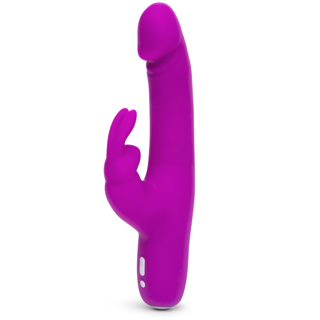 Wibrator silikonowy z zakrzywioną końcówką do masturbacji łechtaczki i punktu G realistyczny w kolorze jasnofioletowym Happy Rabbit Realistic Slim 
