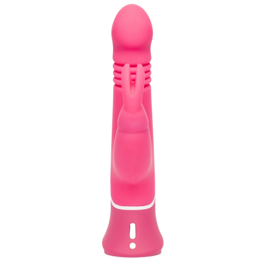 Różowy silikonowy wibrator w kształcie podwójnego królika do masturbacji łechtaczki i punktu G Happy Rabbit Thrusting Realistic Vibrator