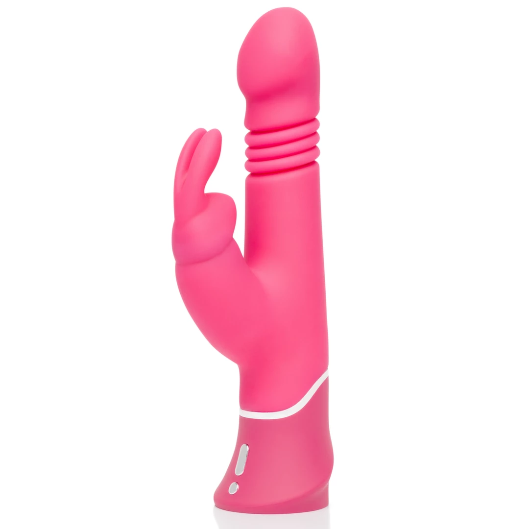 Różowy silikonowy wibrator w kształcie podwójnego królika do masturbacji łechtaczki i punktu G Happy Rabbit Thrusting Realistic Vibrator