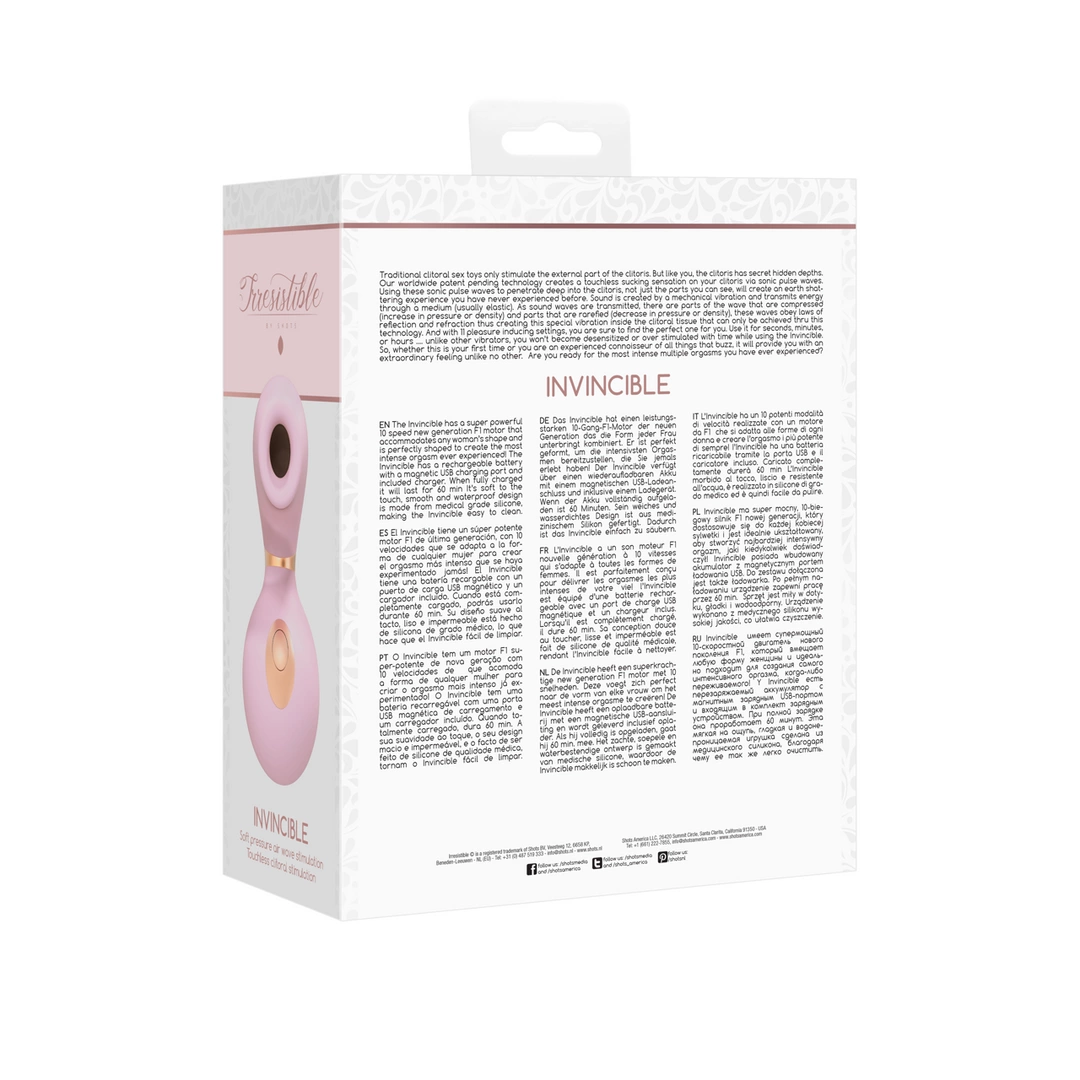 Pulsujący wibrator do masturbacji powietrznej wykonany z różowego silikonu Irresistible by Shots Invincible