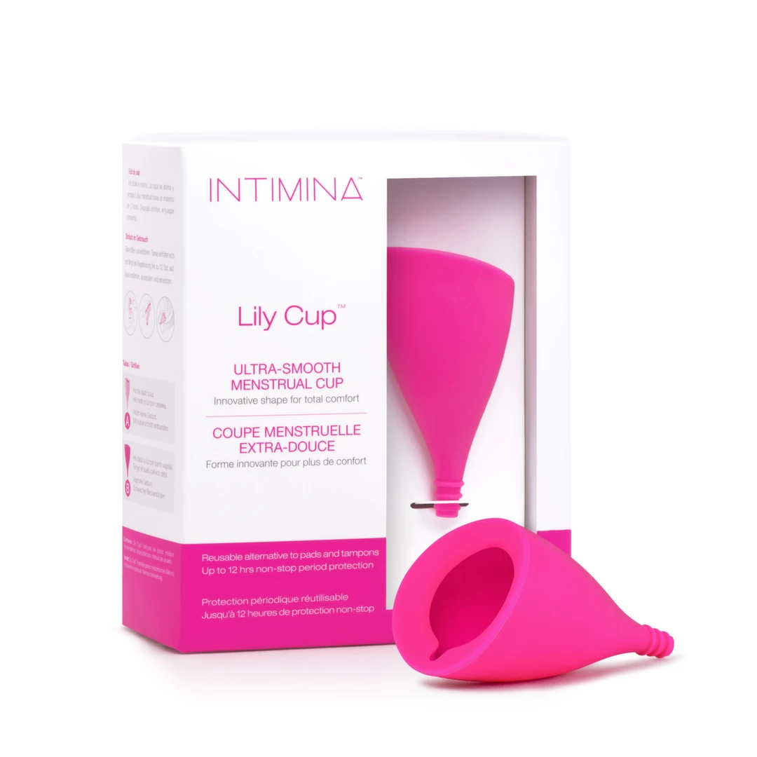 Kubeczek menstruacyjny wykonany z silikonu medycznego w kolorze karmazynowym Intimina B 32 ml