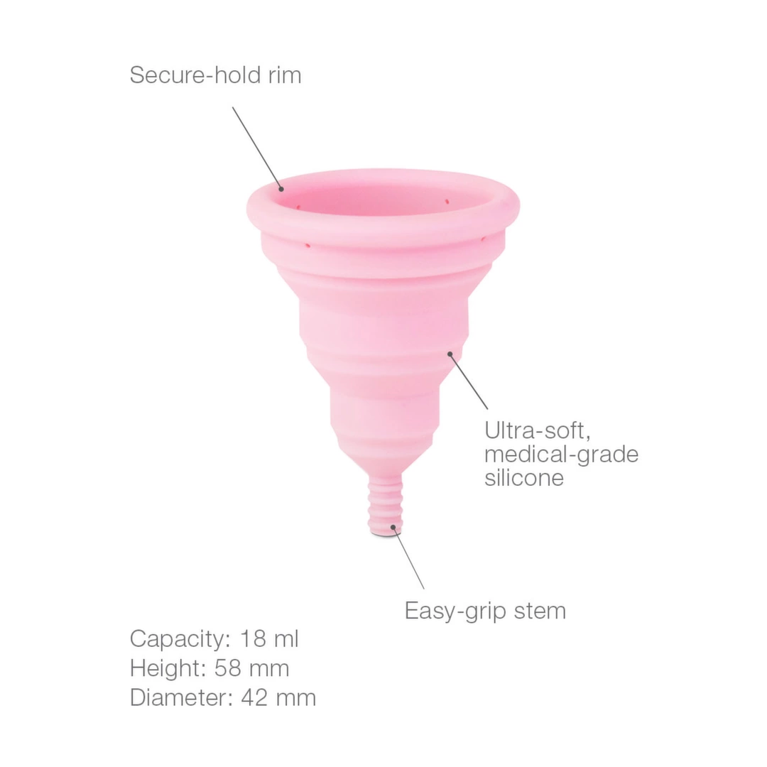 Kubeczek menstruacyjny wykonany z silikonu medycznego w kolorze różowym Intimina A 18 ml
