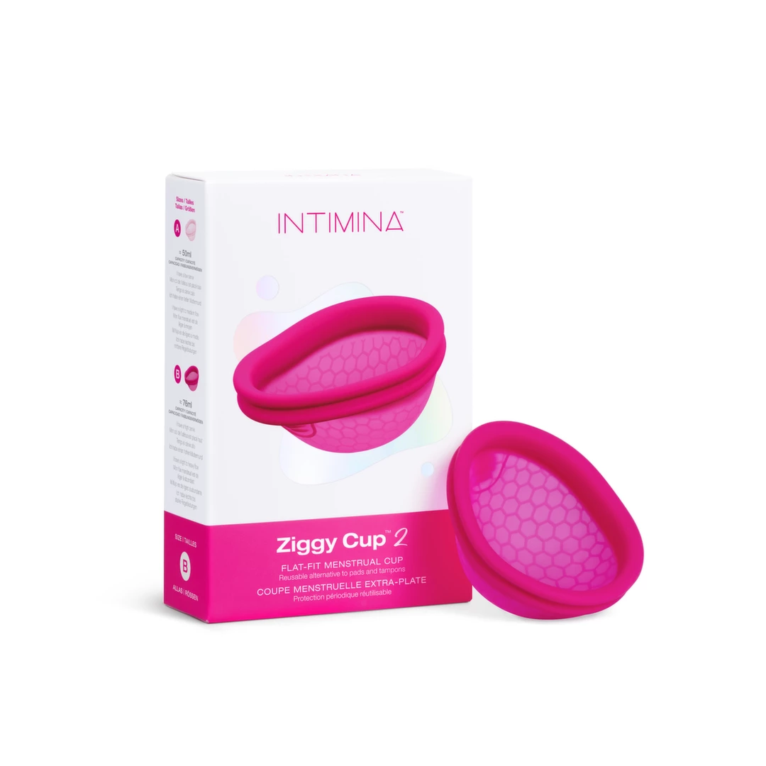 Kubeczek menstruacyjny wykonany z silikonu medycznego w kolorze fioletowym Intimina B 76 ml