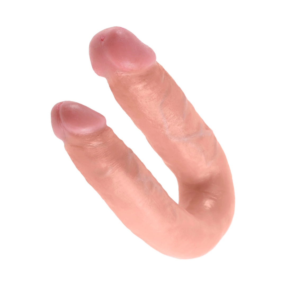 Realistyczne podwójne dildo do masturbacji wykonane z beżowego silikonu King Cock 14 cm