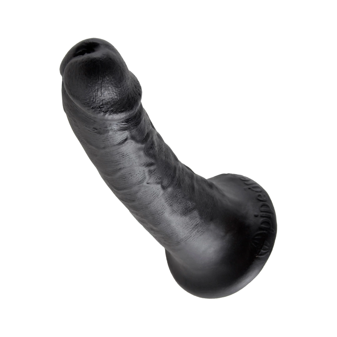 Realistyczne zakrzywione dildo do masturbacji wykonane z czarnego silikonu z przyssawką King Cock 15 cm