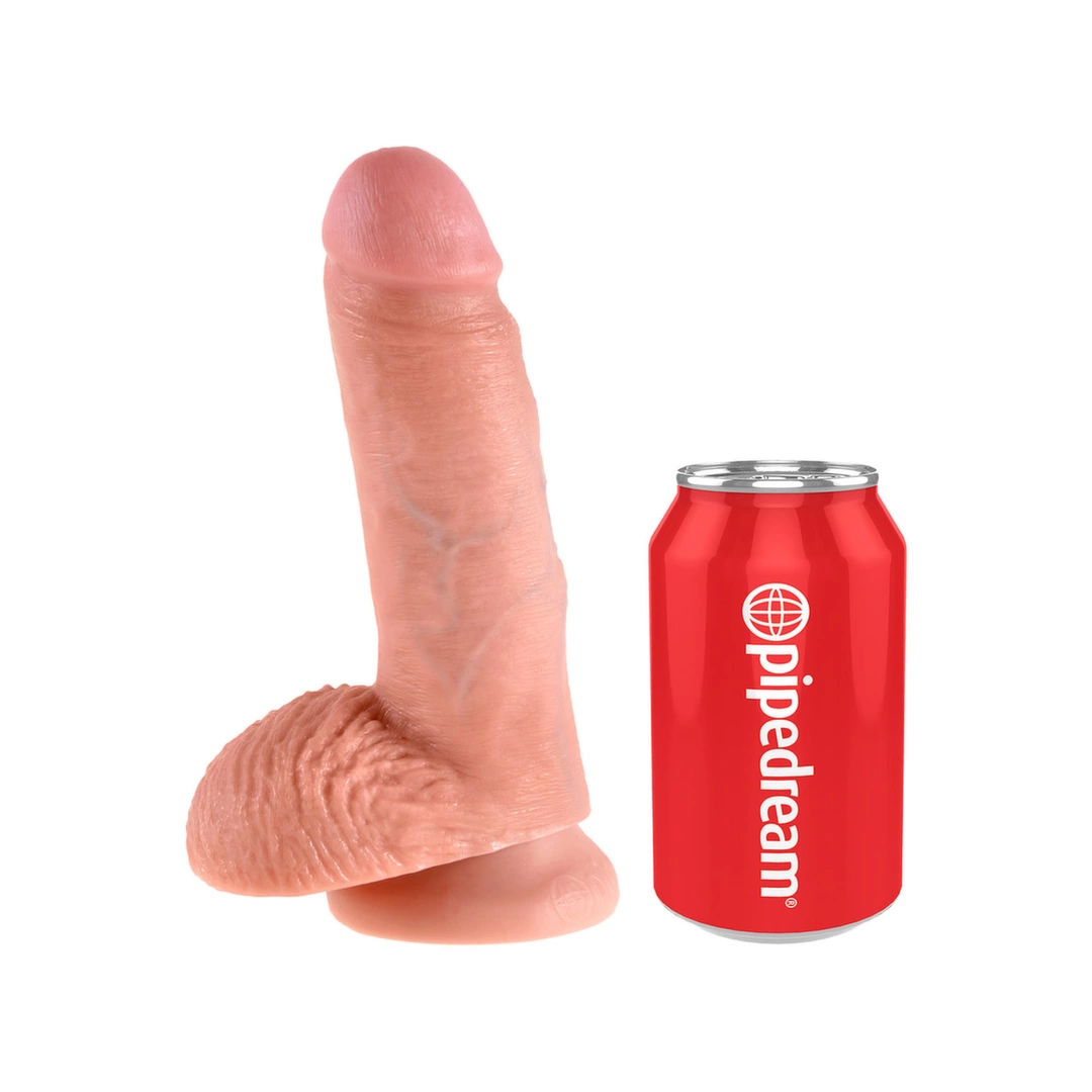 Realistyczne dildo silikonowe do masturbacji w kolorze cielistym z przyssawką King Cock 18 cm