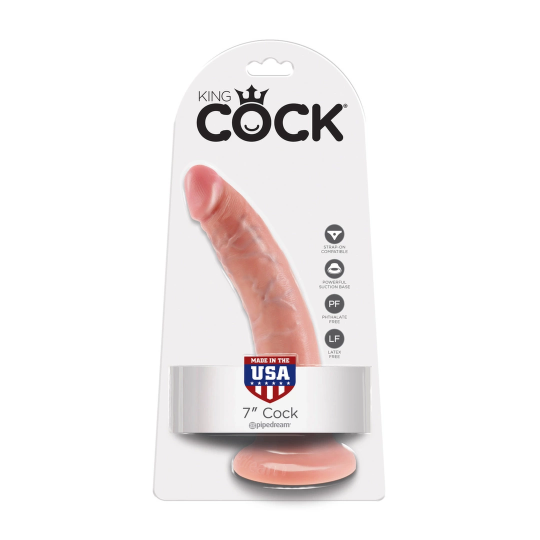 Realistyczne zakrzywione dildo silikonowe do masturbacji w kolorze cielistym z przyssawką King Cock Cock 7 Inch
