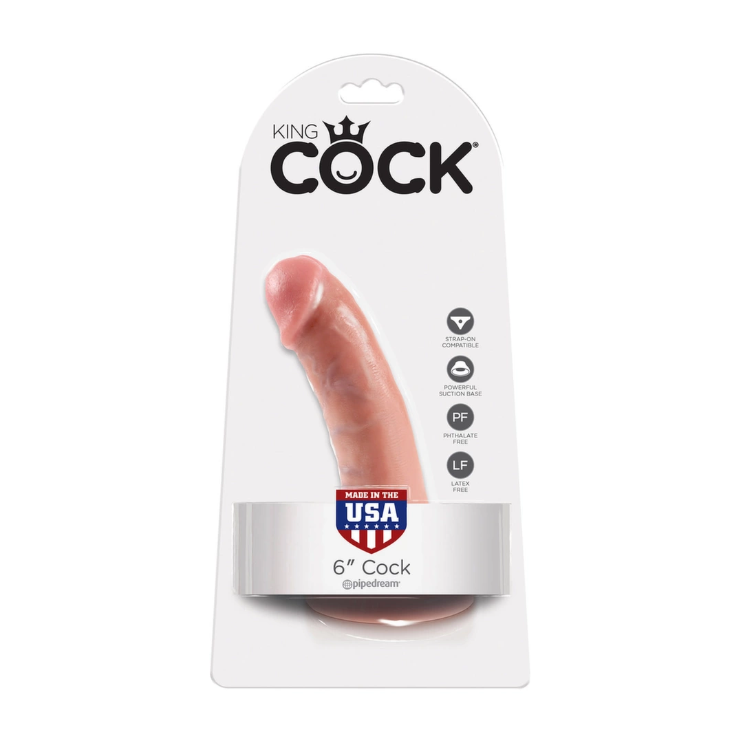 Realistyczne zakrzywione dildo silikonowe do masturbacji w kolorze cielistym z przyssawką King Cock Cock 6 Inch