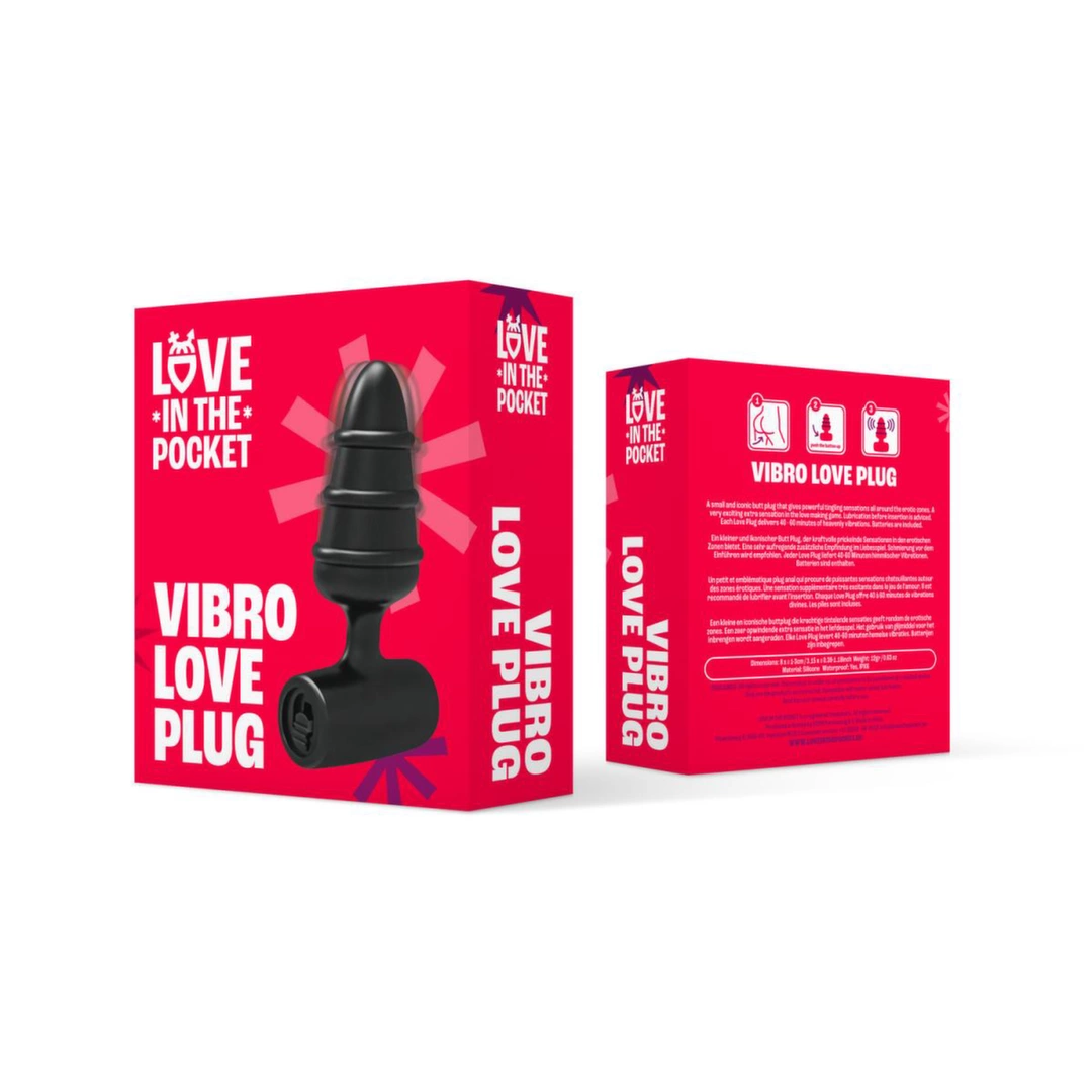 Korek analny wibrujący wykonany z czarnego silikonu z wypukłościami Love in the Pocket Love Plug
