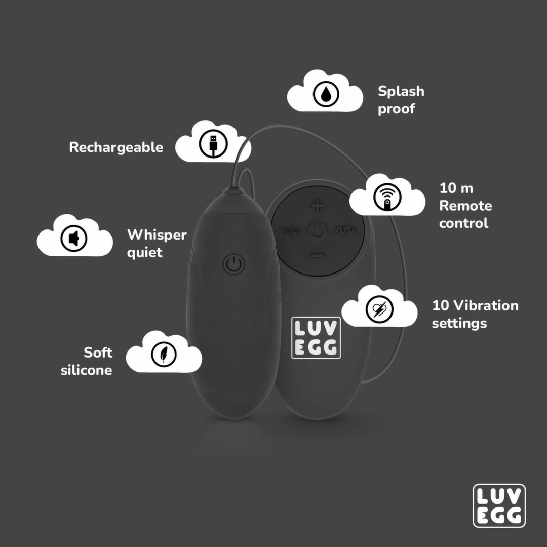 LUV EGG Black - Model zdalny, 10 trybow, silikon, ładowalny