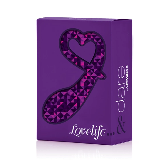 Korek analny wykonany z silikonu w kolorze fioletowym z uchwytem w kształcie serca Lovelife by OhMiBod Dare