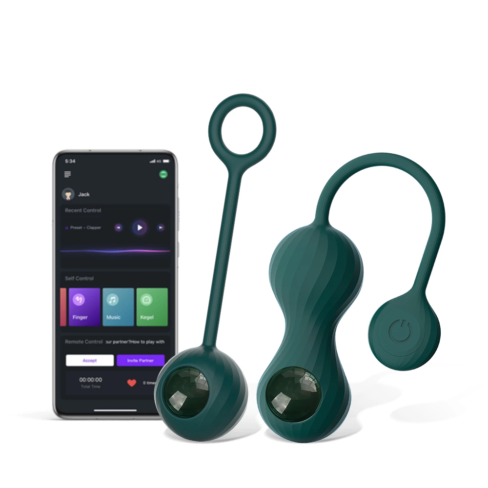 Zestaw kulek gejszy wibracyjnych wykonanych z silikonu i plastiku w kolorze zielonym Magic Motion Crystal Duo Smart