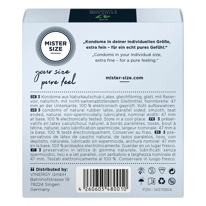 Prezerwatywy lateksowe przezroczyste gładkie do seksu waginalnego Mister Size 47 mm 3 szt