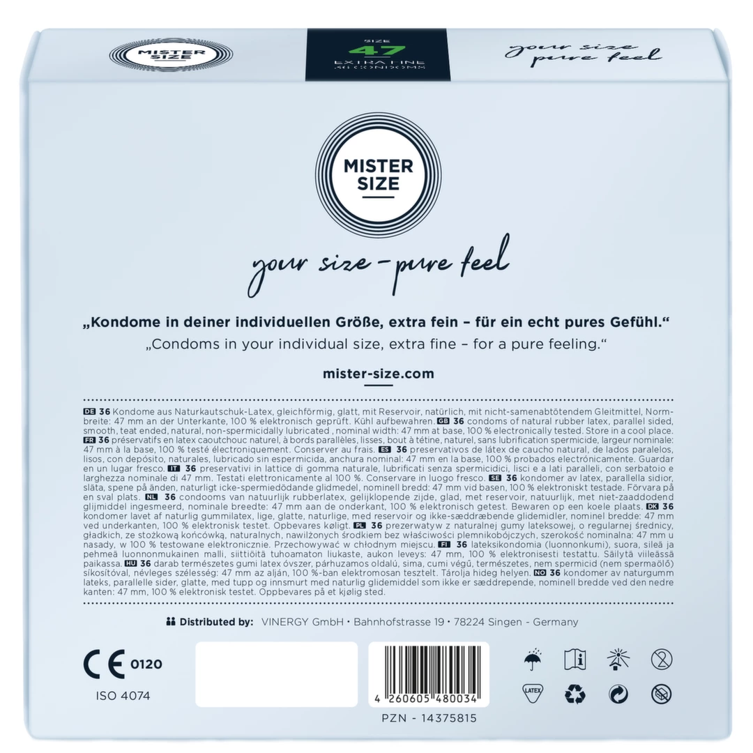 Prezerwatywy lateksowe przezroczyste gładkie do seksu waginalnego Mister Size 47 mm 36 szt