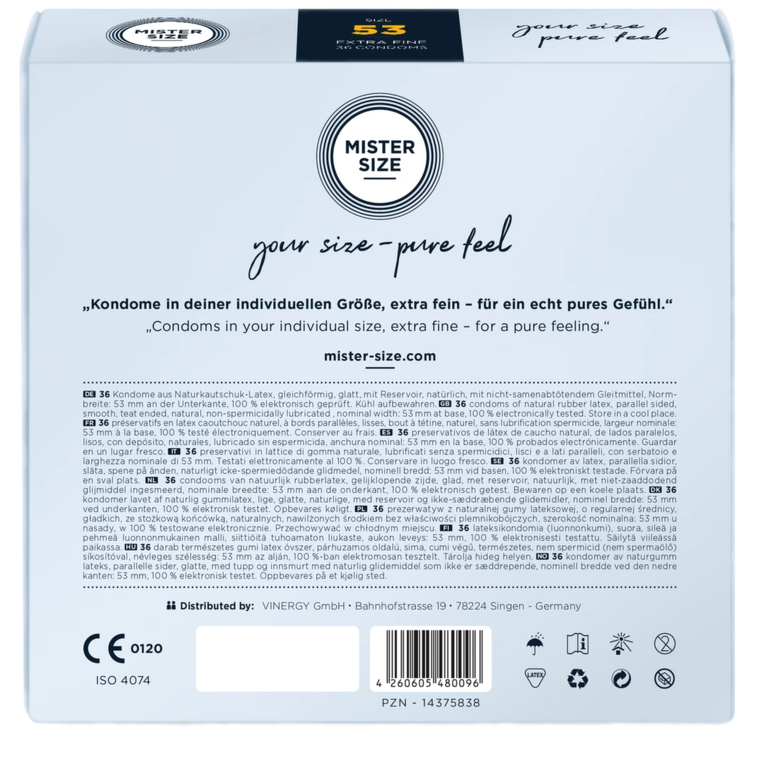 Prezerwatywy lateksowe przezroczyste gładkie Mister Size 53 mm 36 szt