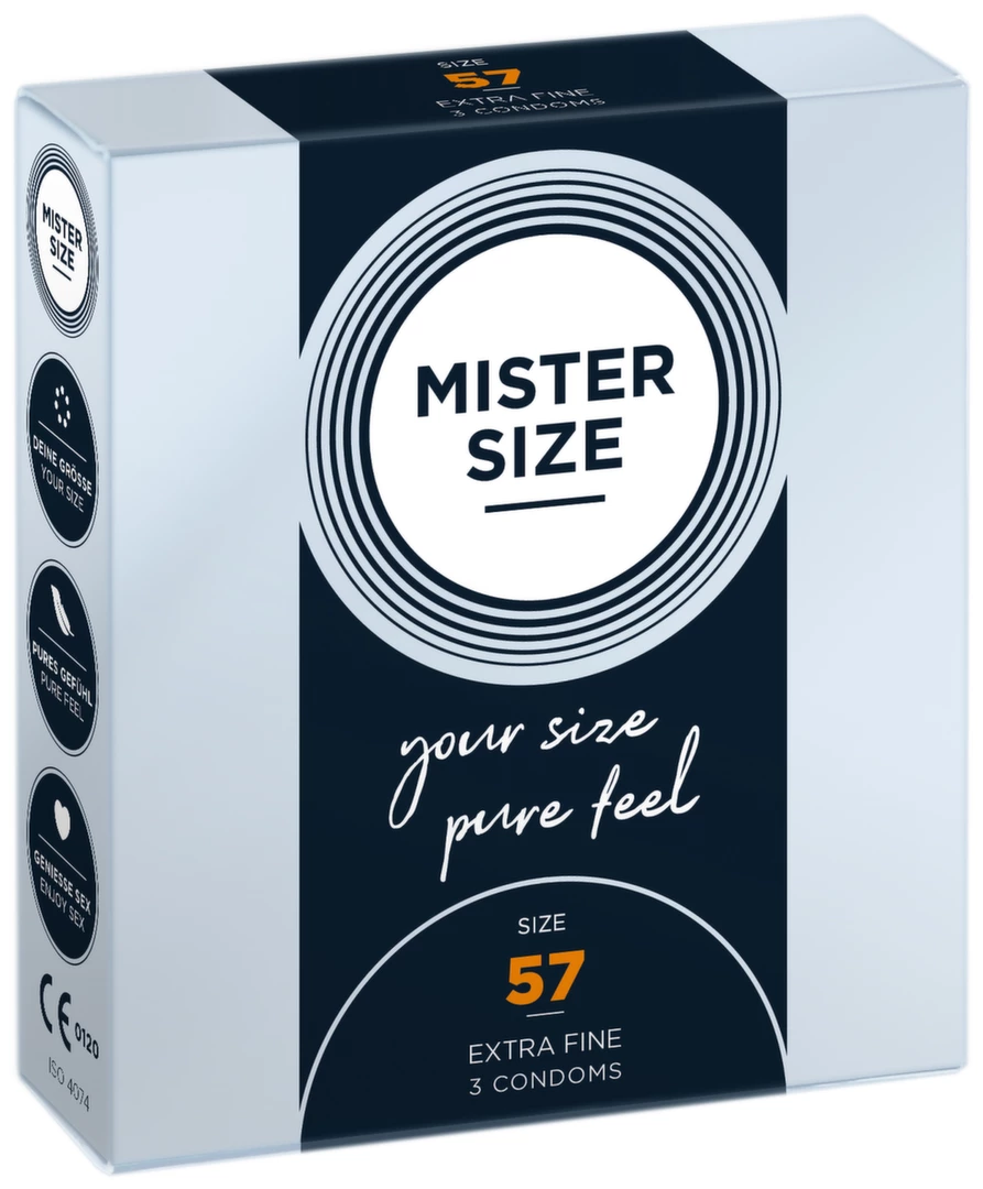 Prezerwatywy lateksowe przezroczyste gładkie do seksu waginalnego Mister Size 57 mm 3 szt