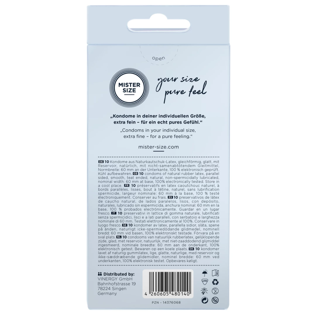 Prezerwatywy lateksowe przezroczyste gładkie do seksu waginalnego Mister Size 60 mm 10 szt