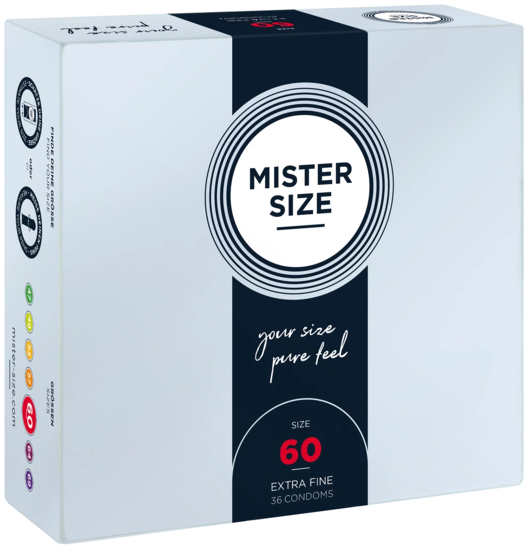 Prezerwatywy lateksowe przezroczyste gładkie do seksu waginalnego Mister Size 60 mm 36 szt