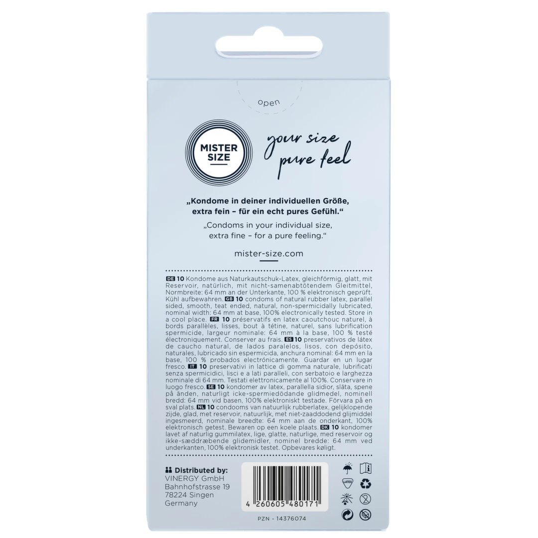 Prezerwatywy lateksowe przezroczyste gładkie do seksu waginalnego Mister Size 64 mm 10 szt