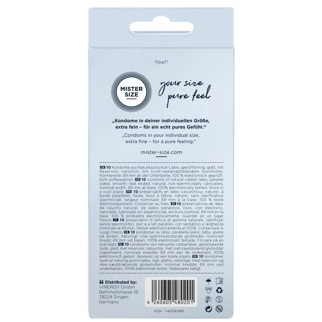Prezerwatywy lateksowe przezroczyste gładkie do seksu waginalnego Mister Size 69 mm 10 szt
