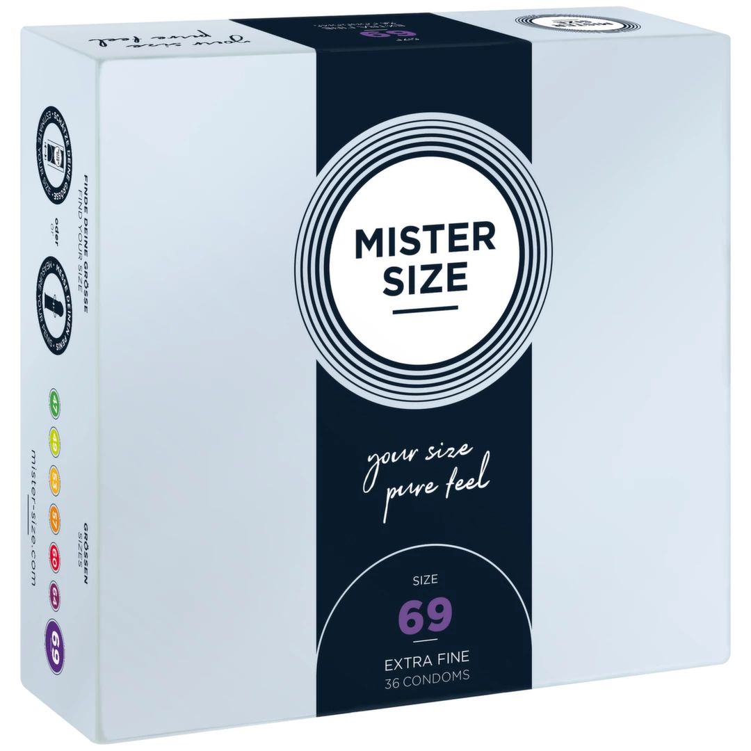 Prezerwatywy lateksowe przezroczyste gładkie do seksu waginalnego Mister Size 69 mm 36 szt