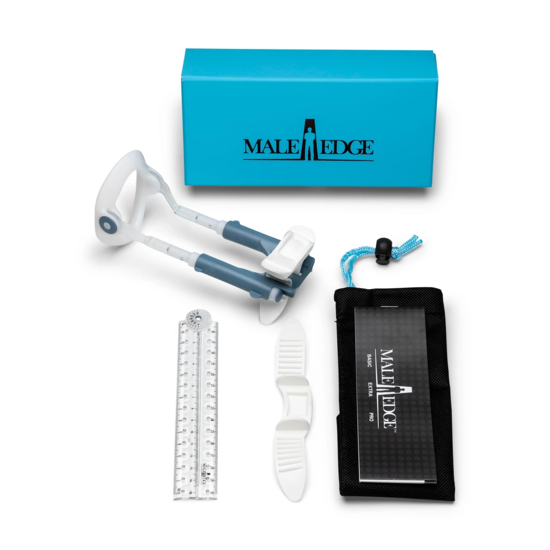 Zestaw do powiększania penisa wykonany z plastiku i silikonu w kolorze niebieskim Male Edge Basic Zestaw do powiększania penisa wykonany z plastiku i silikonu w kolorze niebieskim Male Edge Basic