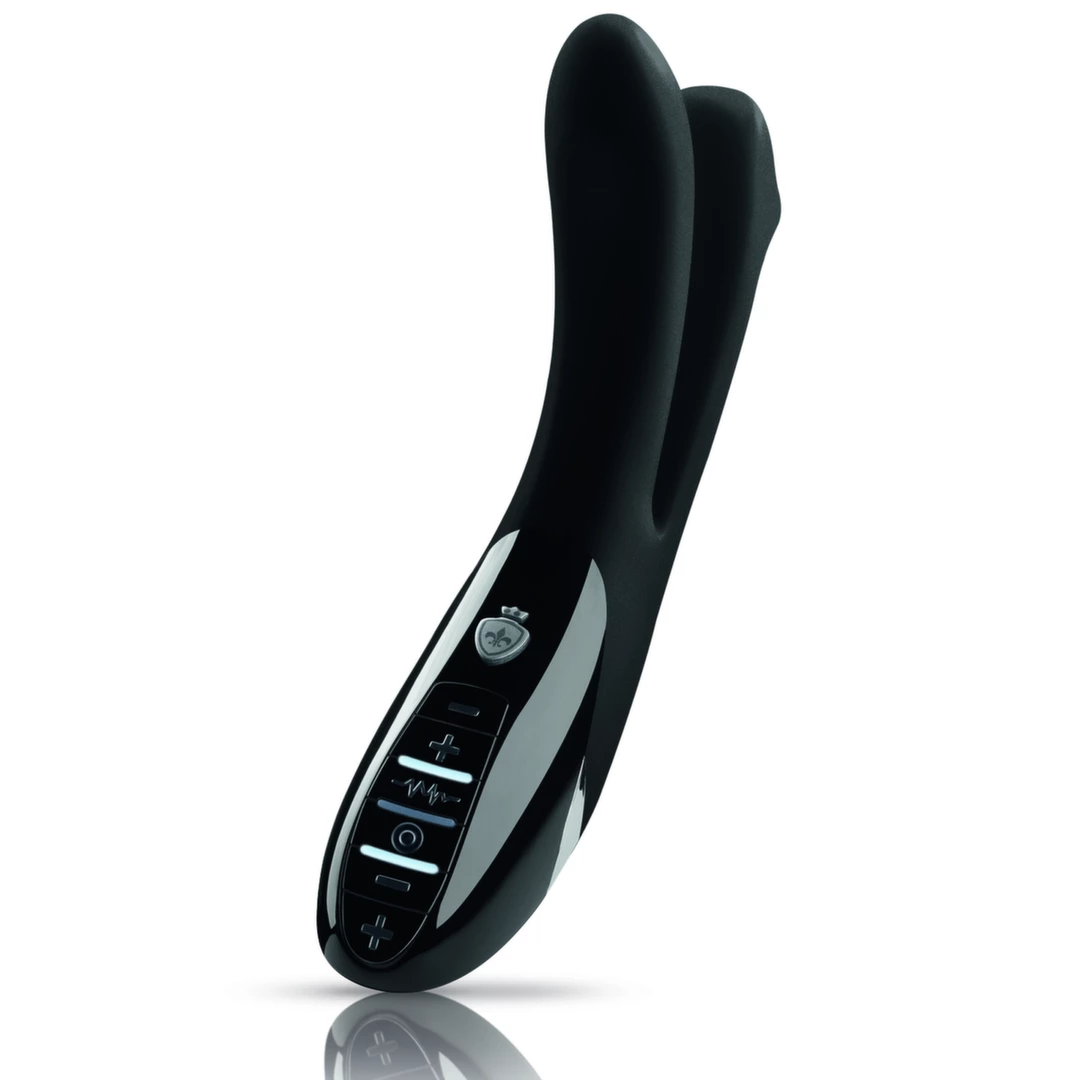 Wibrator silikonowy do stymulacji punktu G i łechtaczki podwójny czarny Mystim Tingling Aparte eStim Vibrator 