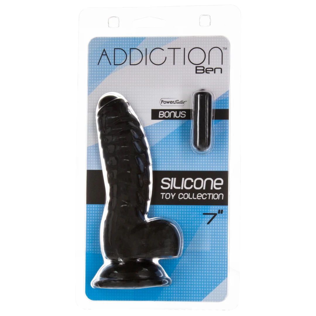 Dildo silikonowe czarne z prążkowaną teksturą Addiction Ben Dong 18 cm Black