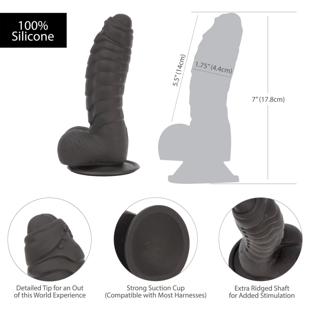Dildo silikonowe czarne z prążkowaną teksturą Addiction Ben Dong 18 cm Black