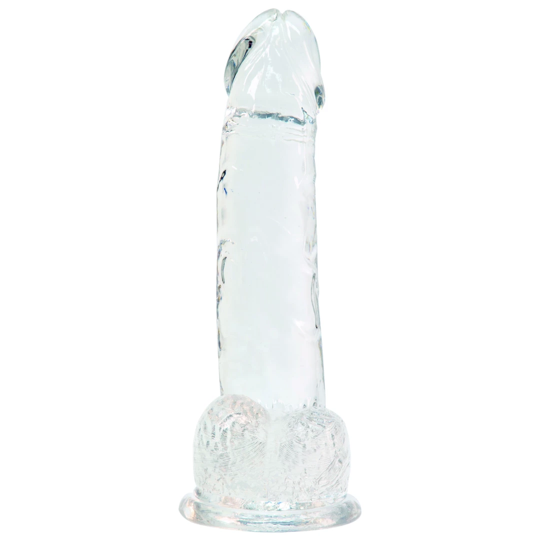 Realistyczne zakrzywione dildo silikonowe do masturbacji przezroczyste Addiction Crystal 20 cm
