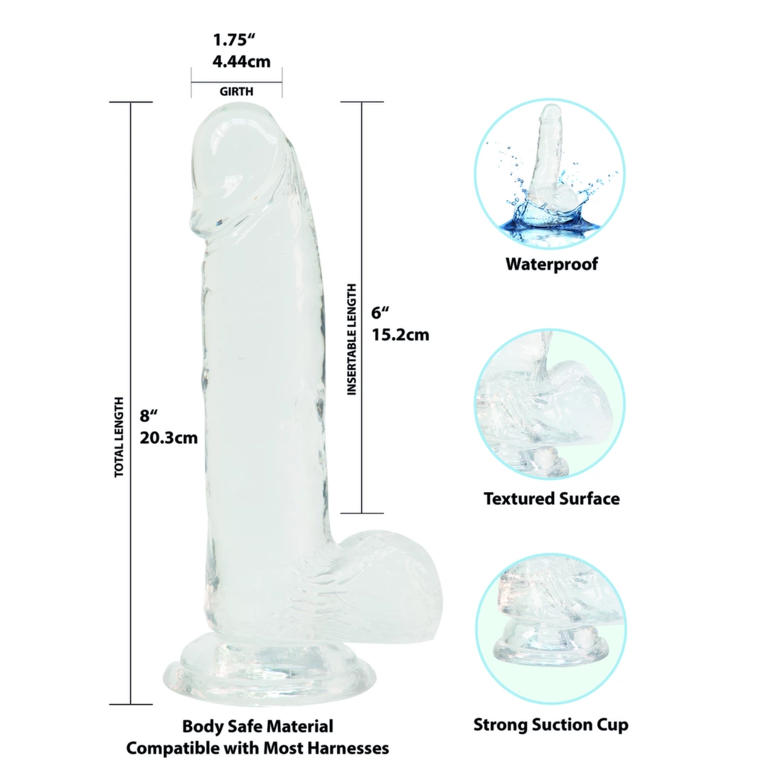 Realistyczne zakrzywione dildo silikonowe do masturbacji przezroczyste Addiction Crystal 20 cm