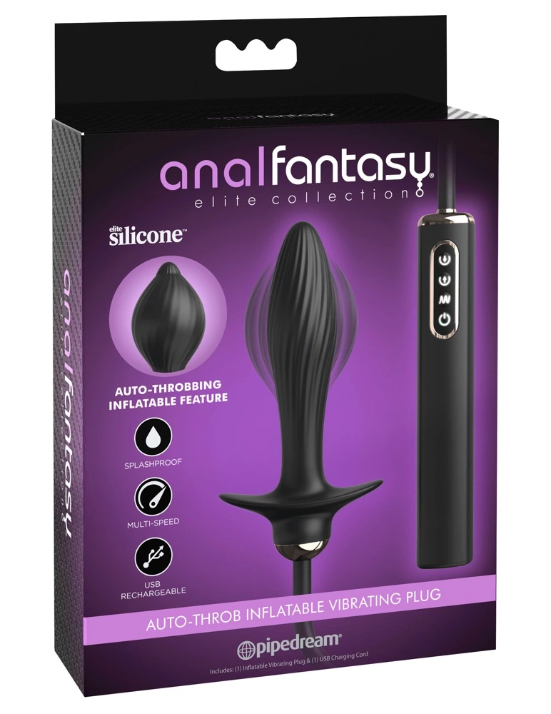 Wibrujący korek analny wykonany z czarnego silikonu z funkcją pompowania Anal Fantasy 13 cm
