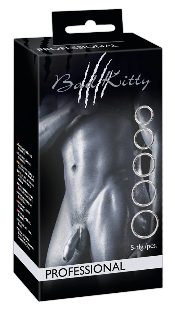 Zestaw 5 srebrnych pierścieni na penisa Bad Kitty Set of 5 