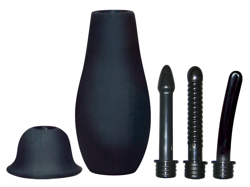 Zestaw gruszek analnych wykonanych z czarnego silikonu z różnymi nasadkami Bad Kitty Intimate shower Zestaw gruszek analnych wykonanych z czarnego silikonu z różnymi nasadkami Bad Kitty Intimate shower