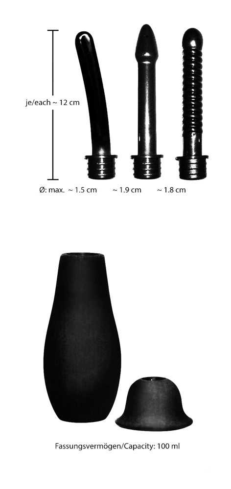 Zestaw gruszek analnych wykonanych z czarnego silikonu z różnymi nasadkami Bad Kitty Intimate shower Zestaw gruszek analnych wykonanych z czarnego silikonu z różnymi nasadkami Bad Kitty Intimate shower