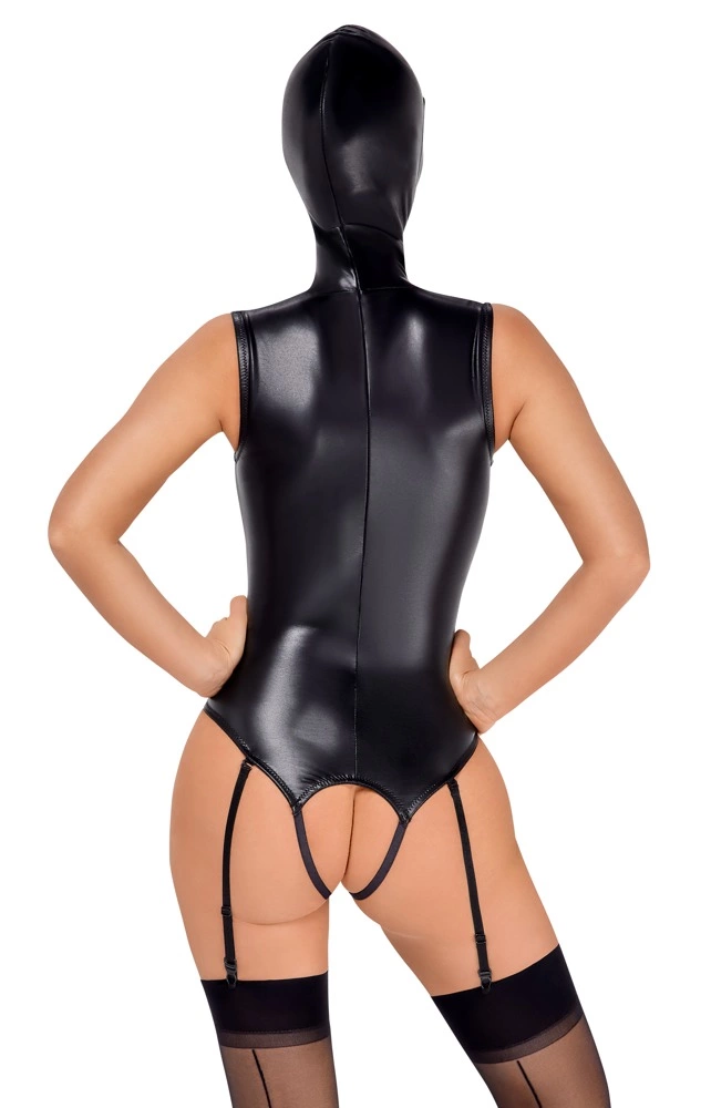 Bad Kitty Body Skorzane Ouvert z Maską 2XL Regulowane Czarne
