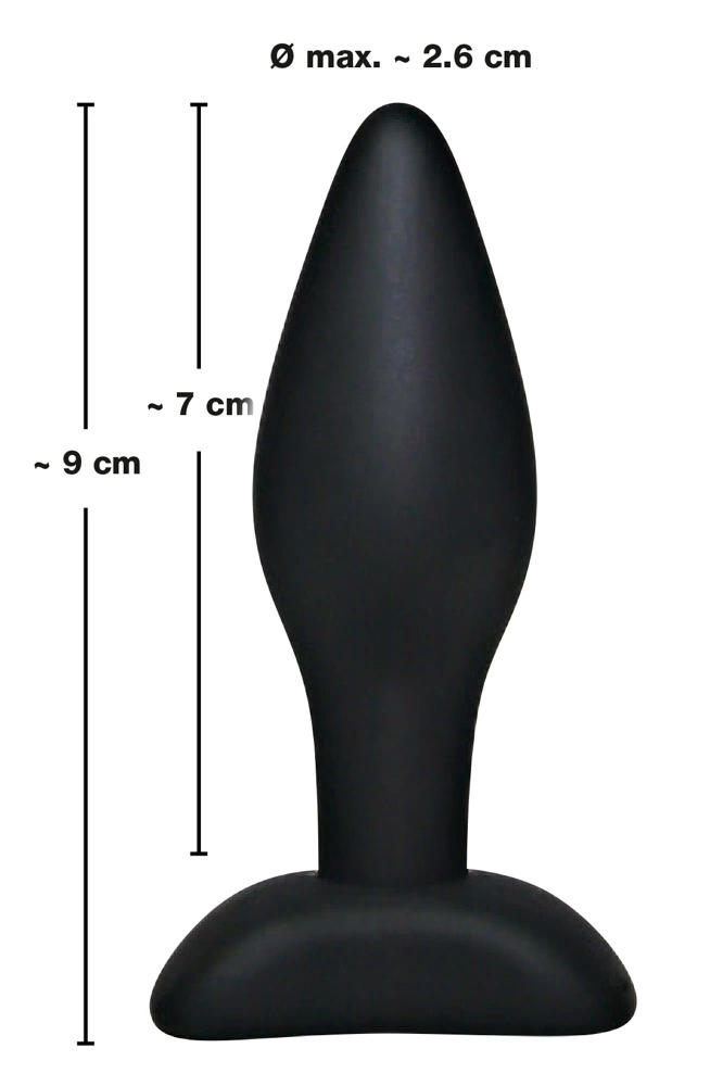 Korek analny mały wykonany z czarnego silikonu Black Velvets 9 cm Korek analny mały wykonany z czarnego silikonu Black Velvets 9 cm