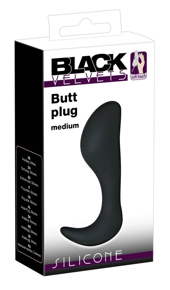Korek analny wykonany z czarnego silikonu w kształcie kciuka Black Velvets 10 cm