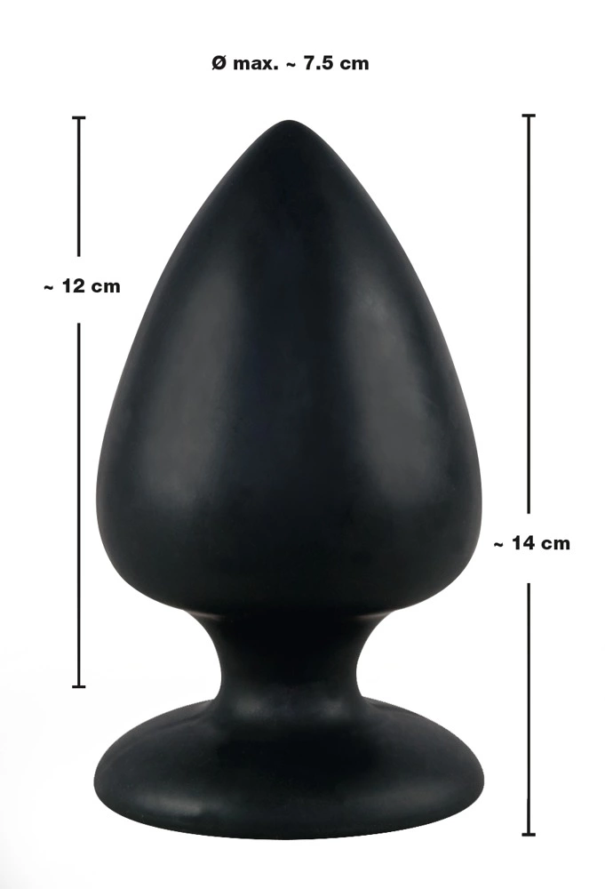 Bardzo duży korek analny wykonany z czarnego silikonu z przyssawką Black Velvets 14 cm Bardzo duży korek analny wykonany z czarnego silikonu z przyssawką Black Velvets 14 cm