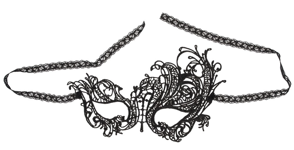 Cottelli ACCESSOIRES - Czarna Haftowana Maska Na Oczy Z Koronkową Wstążką