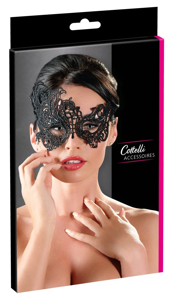 Cottelli ACCESSOIRES - Czarna Haftowana Maska Na Oczy Z Koronkową Wstążką