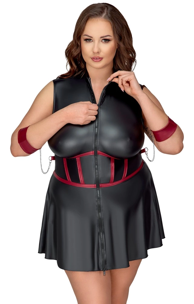 Cottelli Bondage - Czarna Matowa Sukienka Z Czerwonymi Wstawkami I Mankietami 3XL Cottelli Bondage - Czarna Matowa Sukienka Z Czerwonymi Wstawkami I Mankietami 3XL