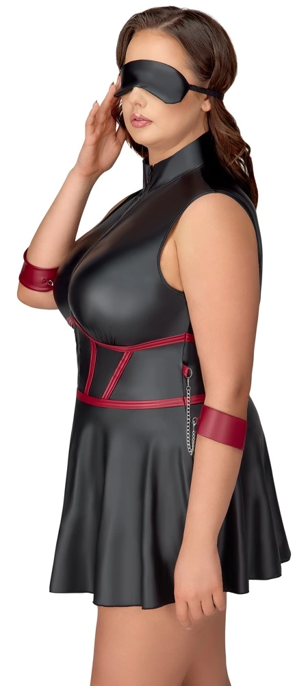 Cottelli Bondage - Czarna Matowa Sukienka Z Czerwonymi Wstawkami I Mankietami 3XL Cottelli Bondage - Czarna Matowa Sukienka Z Czerwonymi Wstawkami I Mankietami 3XL