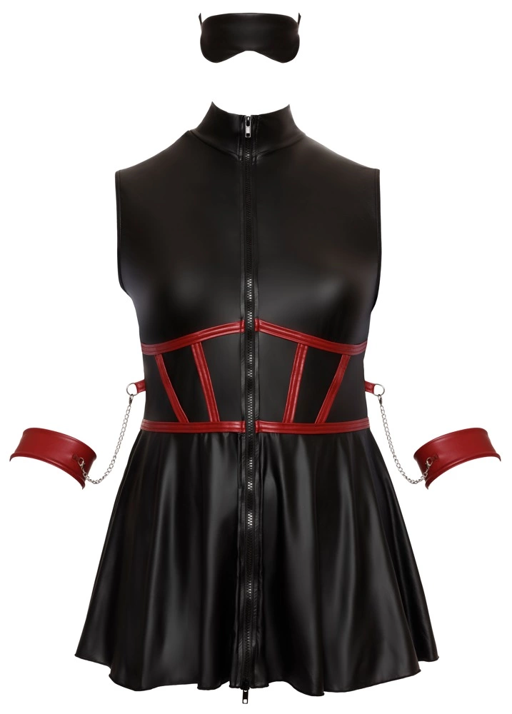 Cottelli Bondage - Czarna Matowa Sukienka Z Czerwonymi Wstawkami I Mankietami 3XL Cottelli Bondage - Czarna Matowa Sukienka Z Czerwonymi Wstawkami I Mankietami 3XL