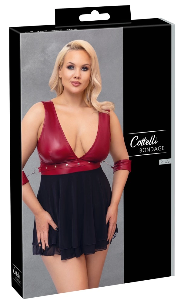 Cottelli Bondage Plus Babydoll z Mankietami Czerwono-Czarna 3XL
