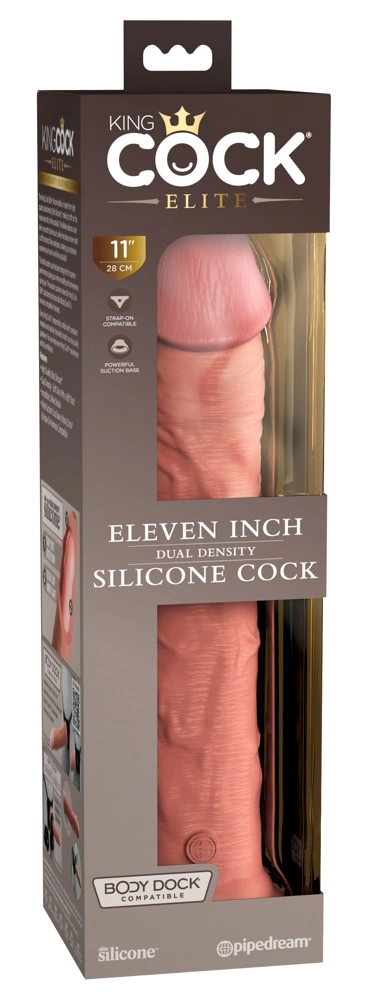 Realistyczne dildo do masturbacji wykonane z beżowego silikonu z przyssawką King Cock Elite 28 cm