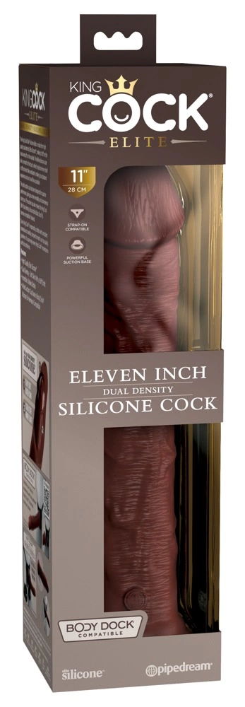 Realistyczne dildo silikonowe do masturbacji brązowe z przyssawką King Cock KCE 11 