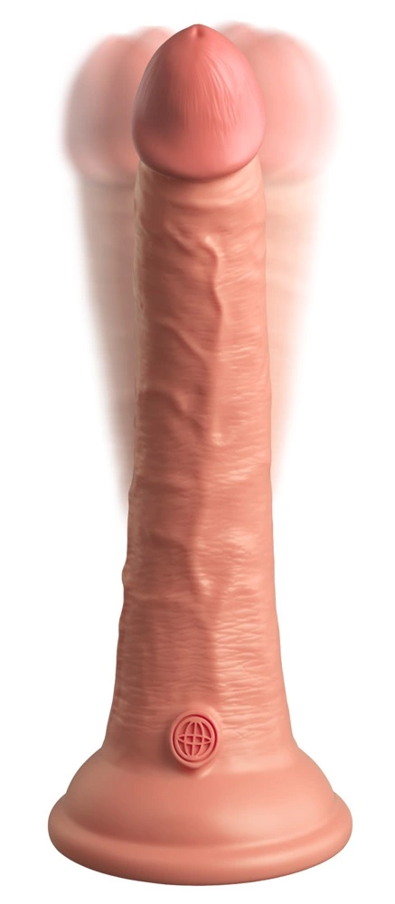 Realistyczny wibrator silikonowy z przyssawką wykonany w kolorze beżowym z pilotem King Cock Elite 18 cm Realistyczny wibrator silikonowy z przyssawką wykonany w kolorze beżowym z pilotem King Cock Elite 18 cm